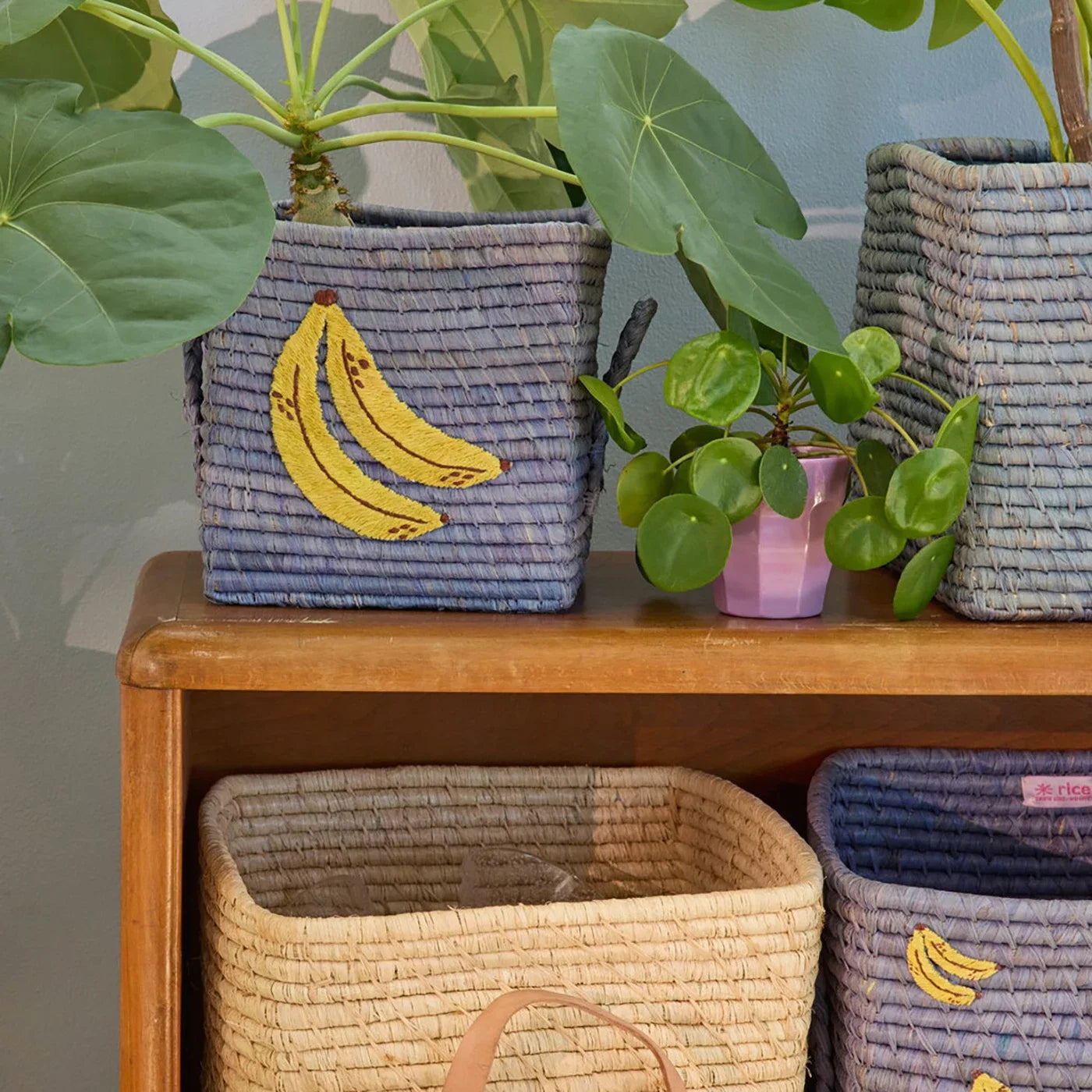 Raffia square Korb